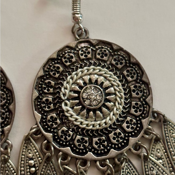 Silver Bohemian Filigree Drop Earrings - Picture 2 of 3